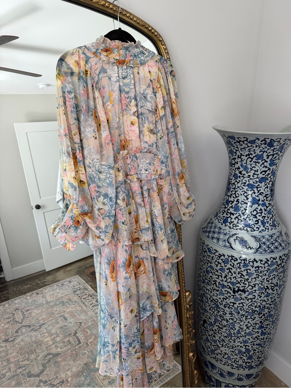 Elliatt Pastel Floral High-Low Chiffon Dress - Blush, Yellow, Blue - Picture 4 of 10
